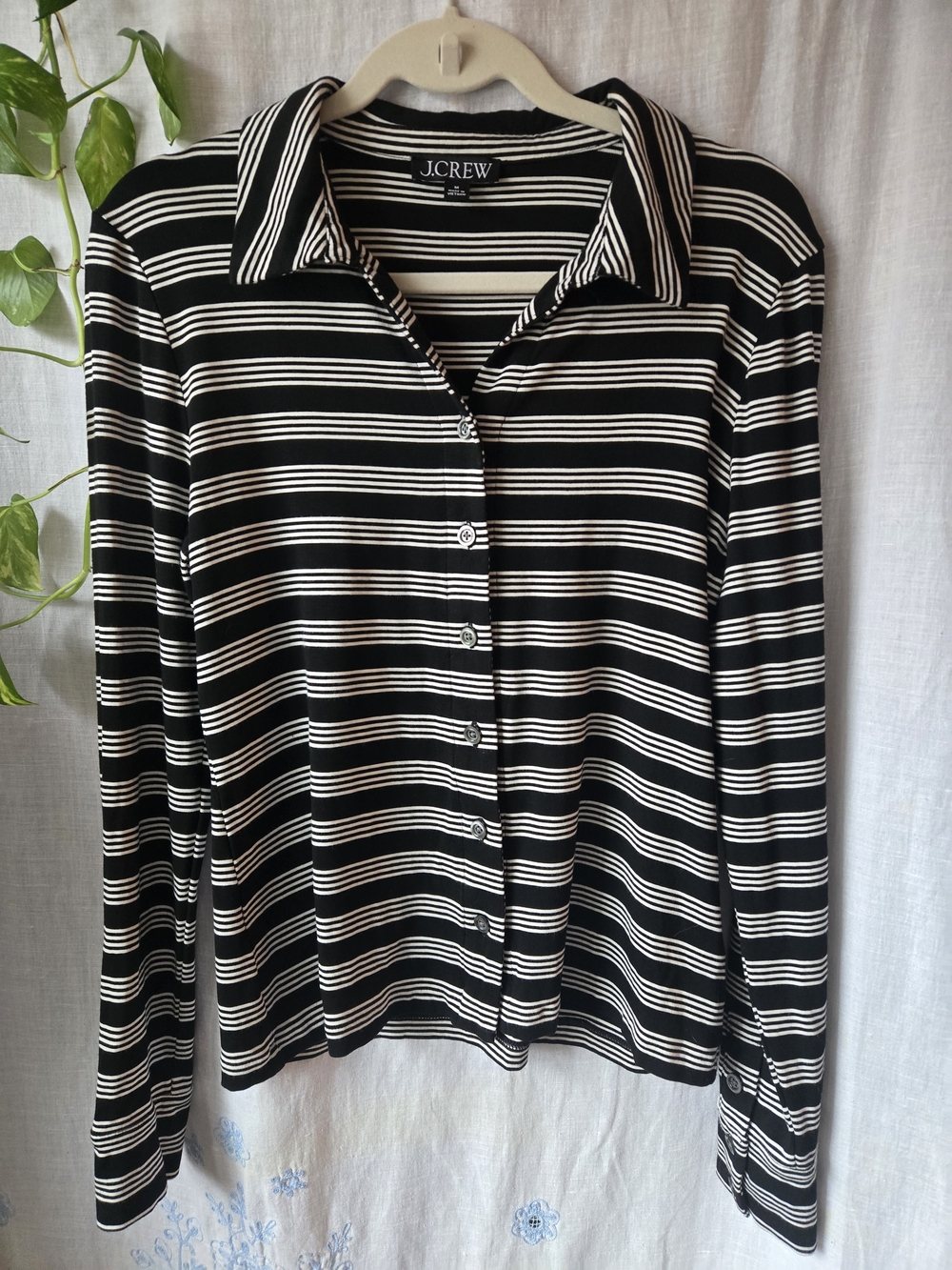 J.Crew Black & White Striped 90s Inspired Button-Up Top, Medium